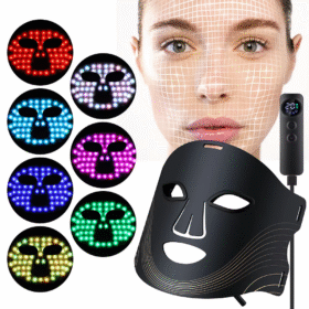AQSHE LED Face Mask Light Therapy, 4 Modes Portable Red Light Therapy for Face with 2000mAh Rechargeable Remote, Blue, Orange, 850NM Infrared & Red Light Mask, 300 LEDs for Anti-Aging, at Home